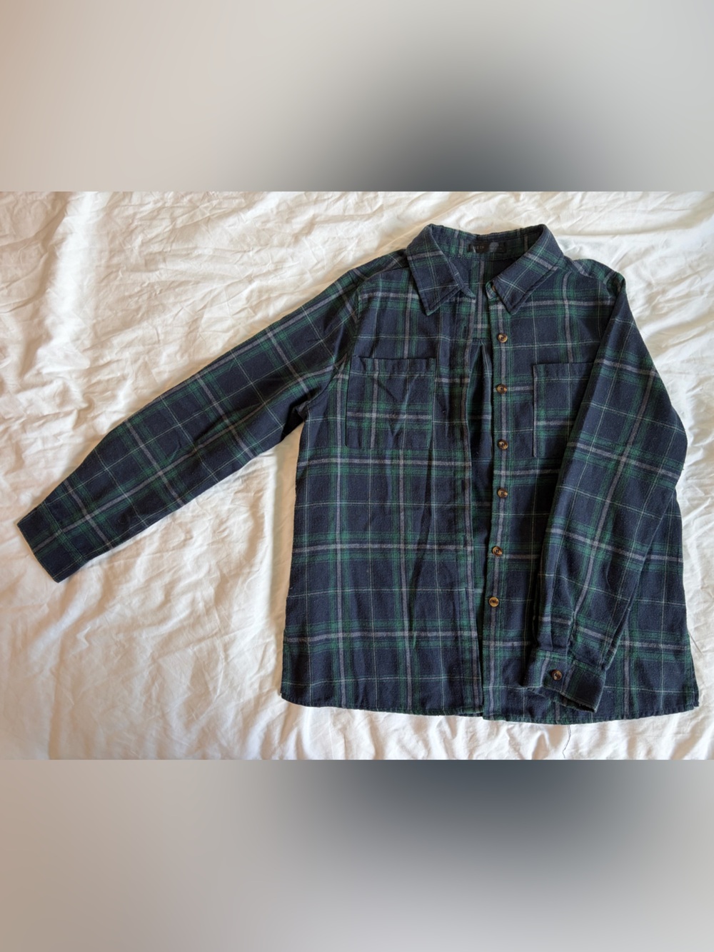 Dark Green & Navy Plaid Button-Up Shirt
